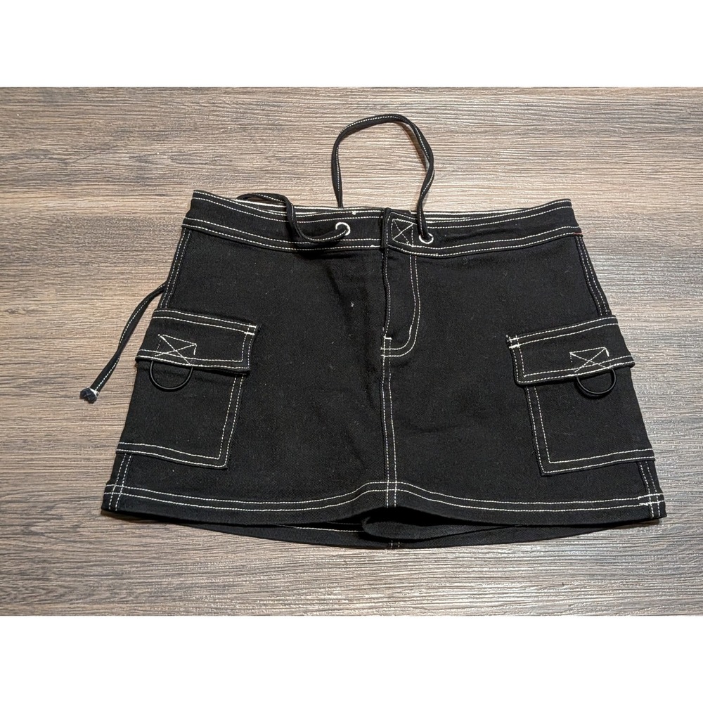 dELiA*s Black Denim Cargo Mini Skirt Contrast Stitch Y2K 90s Style Small